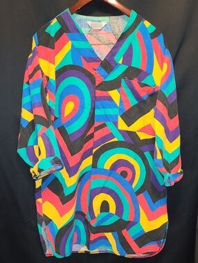 Vintage Vibrant Geometric Multi-Color Tunic Top